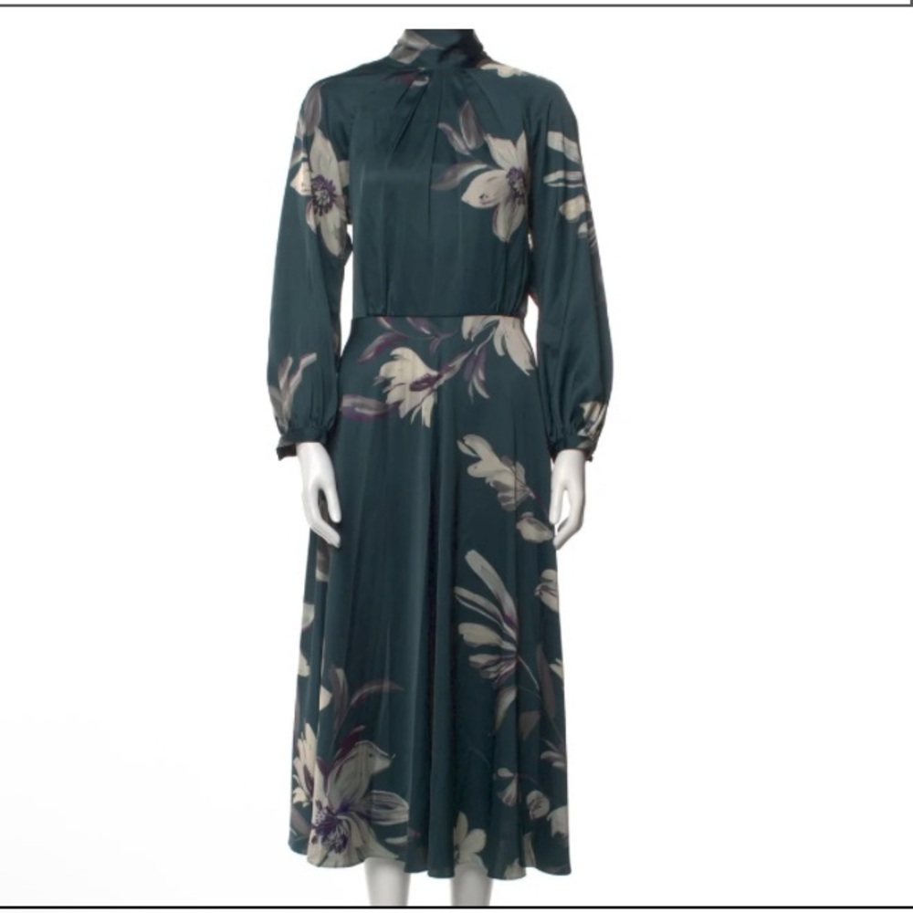 Teri Jon BY Rickie Freeman Chic Floral Midi Dress with Tie Neck - Picture 3 of 10